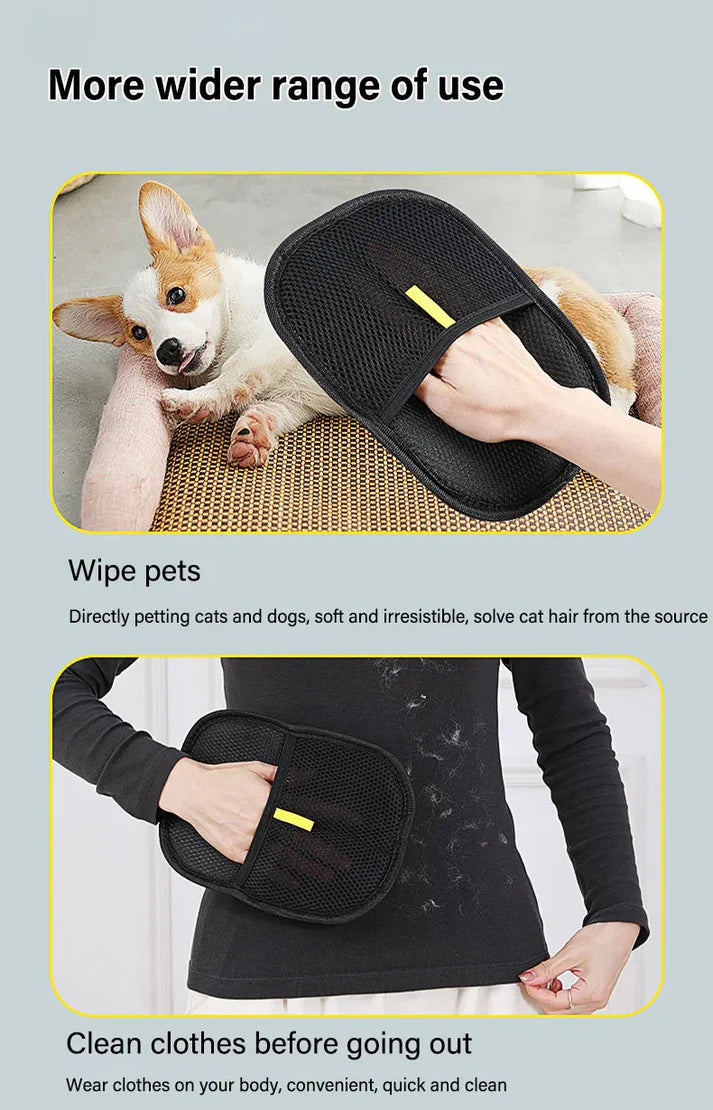 Pet Grooming Gloves – Static Hair Remover Brush for Dog & Cat Fur
