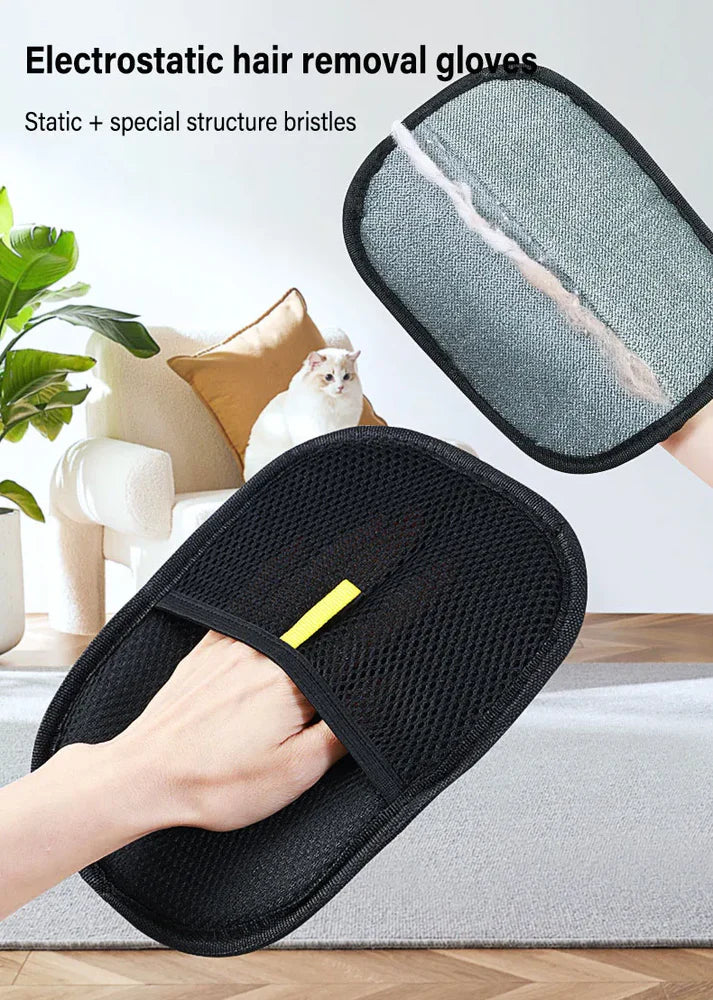 Pet Grooming Gloves – Static Hair Remover Brush for Dog & Cat Fur